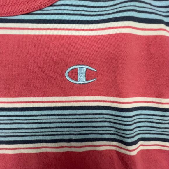 Champion Stripe Tee Coral Blue White Retro Skater Fit Small - Picture 4 of 6